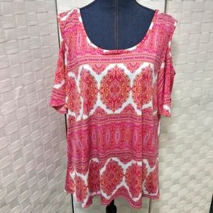 EUC/NWOT. Star vixen XL Never worn. Cold shoulder pink/orange blouse boho